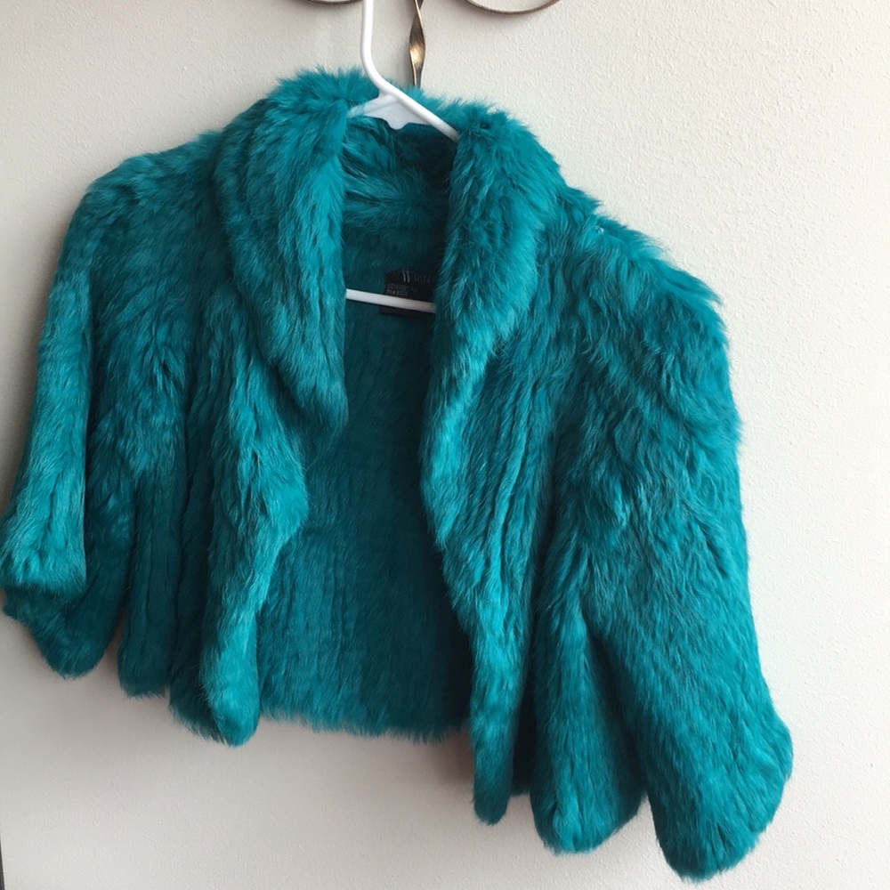 Aqua Blue 100% Rabbit  Fur shrug